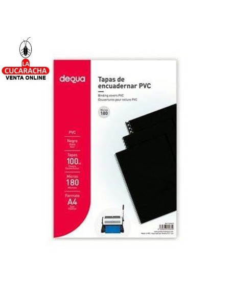 DEQUA-Tapa plastico duro Encuadernar -A4- 0.18micras negro PACK 100.