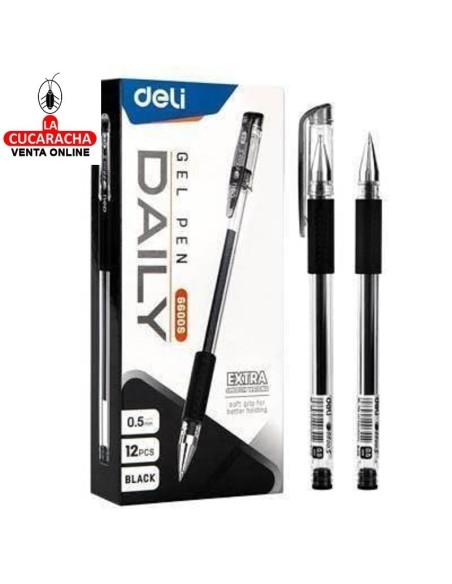 DELI-Boligrafo Daily gel negro con capuchon E6600S Caja 12.