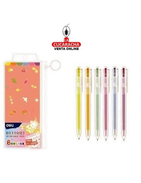 DELI-Boligrafo Delight gel pastel surtido Blister 6-0,5 Retractil EG118-6C.