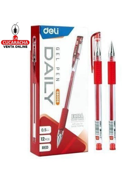 DELI-Boligrafo Daily gel rojo con capuchon E6600S Caja 12.