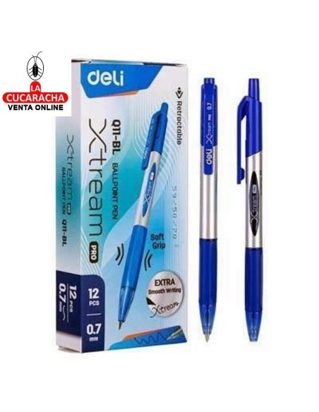 DELI-Boligrafo Xtream Grip Azul 0,7 Retractil EQ11-BL Caja 12.