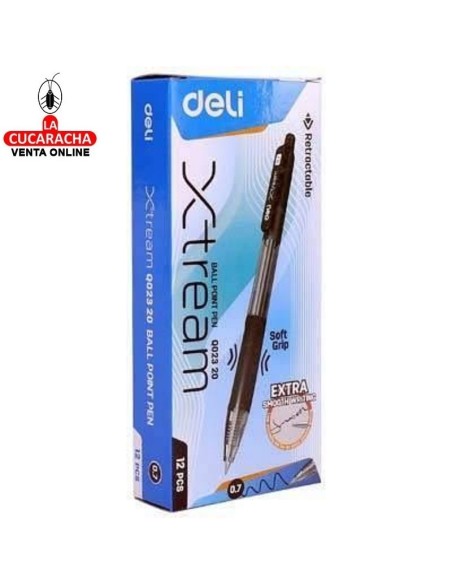 DELI-Boligrafo Xtream Grip Negro 0,7 Retractil EQ02320 Caja 12.