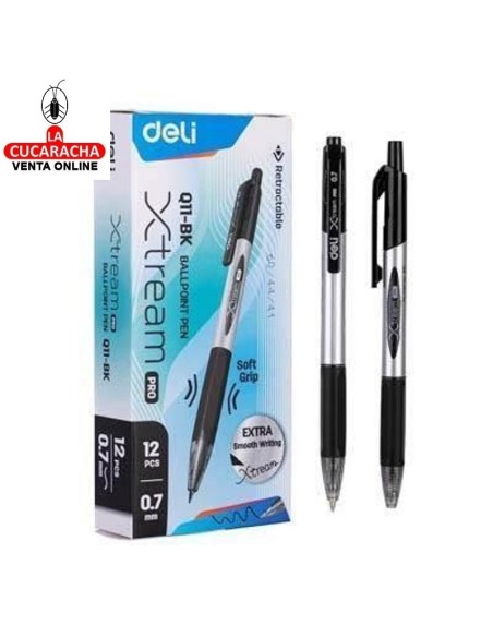 DELI-Boligrafo Xtream Grip Negro 0,7 Retractil EQ11-BK Caja 12.