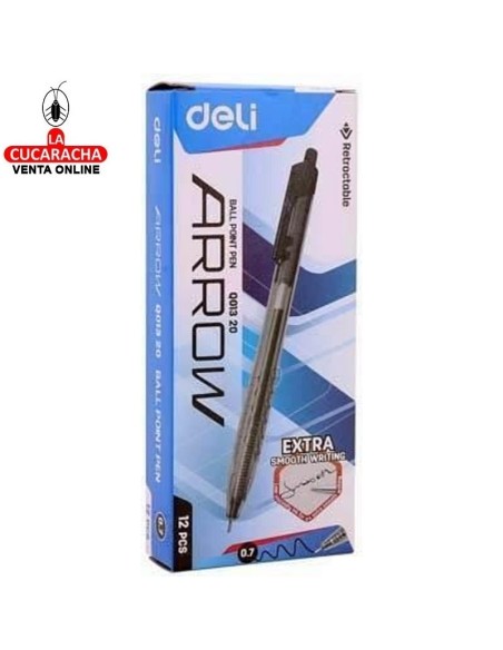 DELI-Boligrafo Arrow Negro 0,7 Retractil EQ01320 Caja 12.