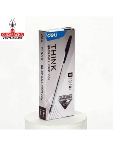 DELI-Boligrafo Think negro 1,0 con capucha EQ3-BK Caja 12.