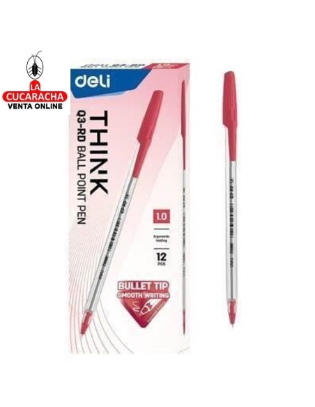 DELI-Boligrafo Think rojo 1,0 con capucha Caja 12 EQ3-RD.