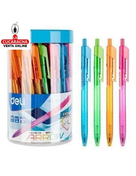 DELI-Boligrafo Arrow tinta azul 0,7 retractil Caja 50 colores surtidos EQ02736.