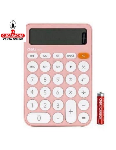 DELI-Calculadora bolsillo 12 dígitos rosa EM124.