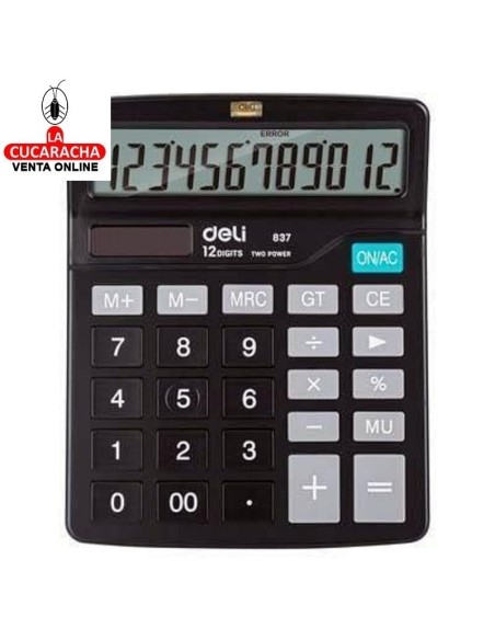 DELI-Calculadora 12 digitos Negro EM837.