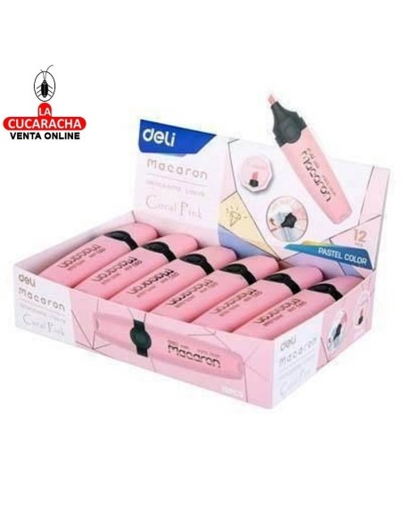 DELI-Rotulador Macaron Fluorescente Rosa pastel Caja 12 EU356-PK.