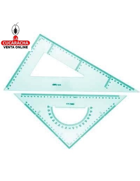 DELI-Juego escolar plastico transparente 3-escuadra 30cm.-cartabón 33cm y transportador E6435.