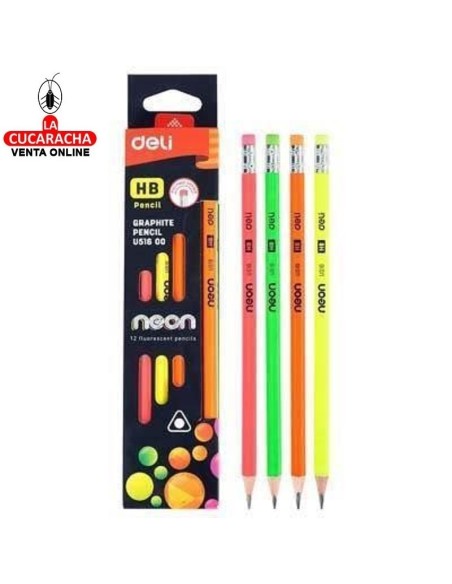 DELI-Lapices Neon con goma blister 12 unidades HB-EU51600.
