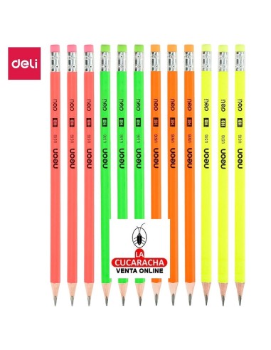 DELI-Lapices Neon con goma blister 12...