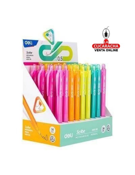 DELI-Portaminas Scribe 0,5mm Caja 36 colores surtidos cuerpo plastico EU60200.