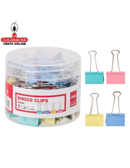 DELI-Pinza Abatible 19MM. Colores pastel-Bote 40-E8555A.
