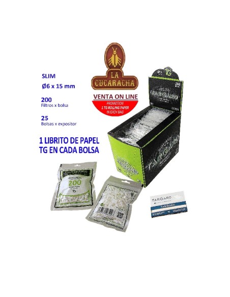 Bolsa 200 filtros TARGARD «Slim 6 mm.»+Libro papel. Caja 25 bolsas.