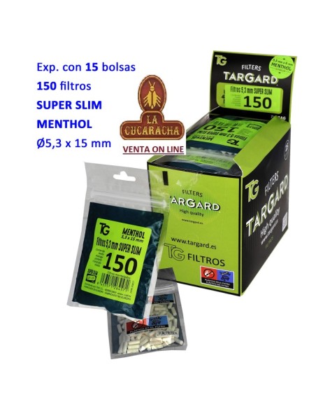 Bolsa 150 filtros «TARGARD SUPERSLIM MENTHOL 5,3 mm.» Caja 15 bolsas.