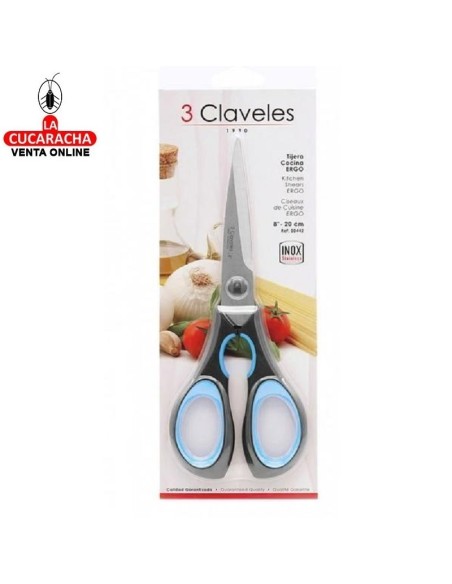 3 CLAVELES-TIJERA COCINA 8" MANGO ERGONOMICO.