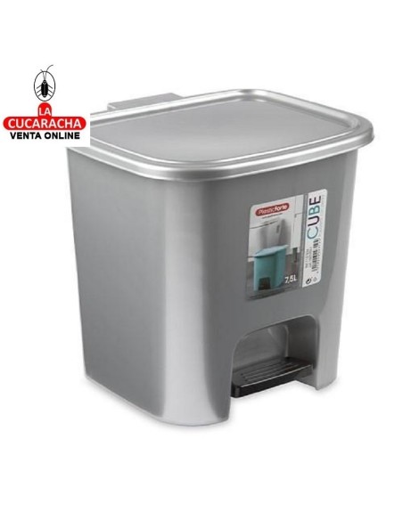 PLASTICFORTE-PAPELERA COCINA CON TAPA Y PEDAL CUBE 7'5LTS.