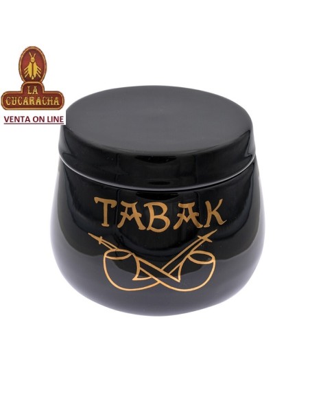 BOTE TABACO CERAMICA NEGRO REDONDO 13X13X11CM.