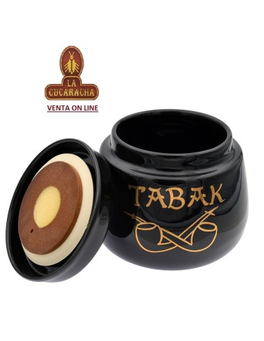 BOTE TABACO CERAMICA NEGRO REDONDO...