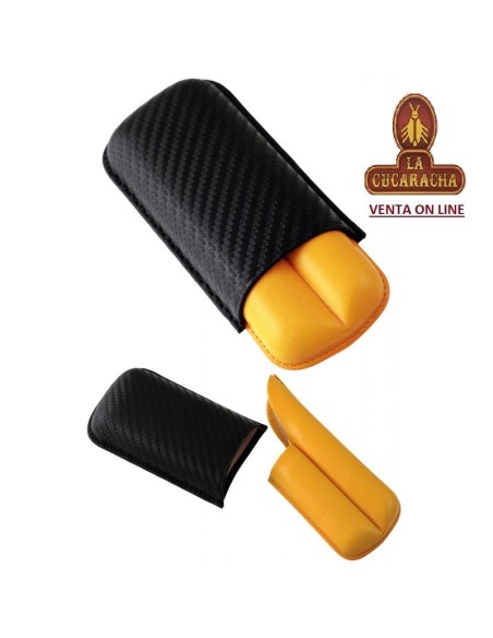 PURERA-piel «R-2 D.C.» Color carbono-amarillo. Para 2 puros.