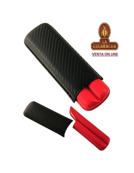 PURERA-piel «S-2 D.C.» Color carbono-rojo. Para 2 puros.