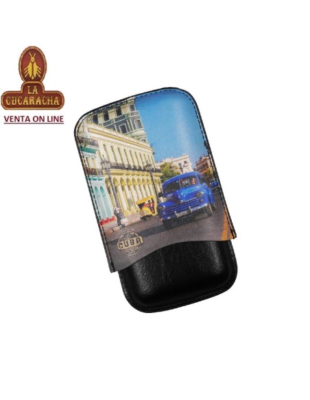 Purera-cuero «Cuba» negro-color para 3 puros Robusto.