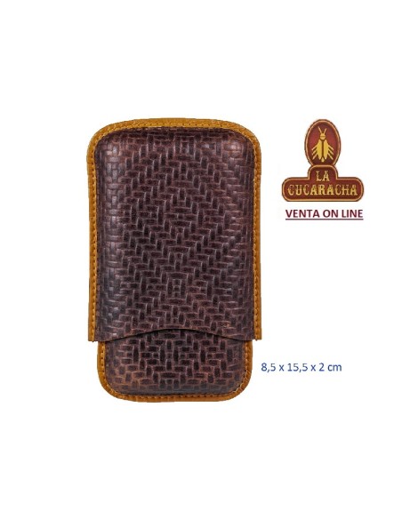 Purera-cuero marrón para 3 puros.