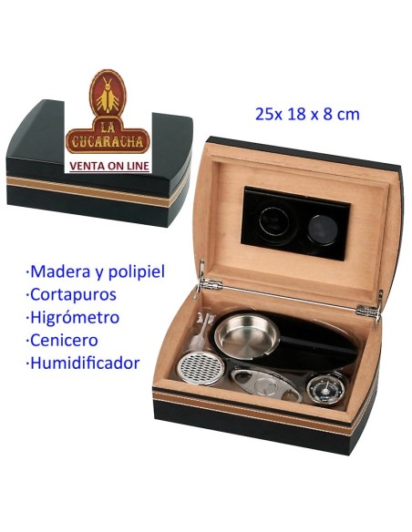 Humidor puros polipiel negro-marrón 25 x 18 x 8 cm.