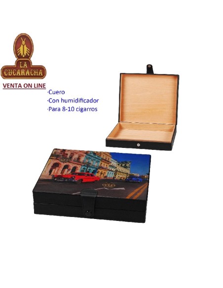 Humidor puros cuero «CUBA» con humidificador para 8-10 cigarros