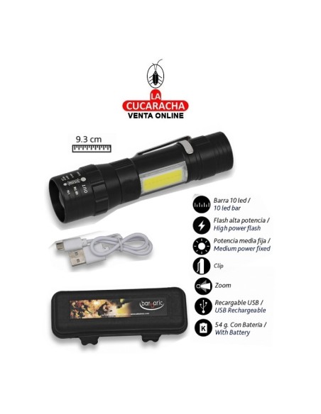 Linterna Recargable Clip y cable Usb.