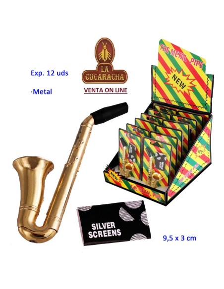 Expositor con 12 pipas hierba metal 9,5x3cm.