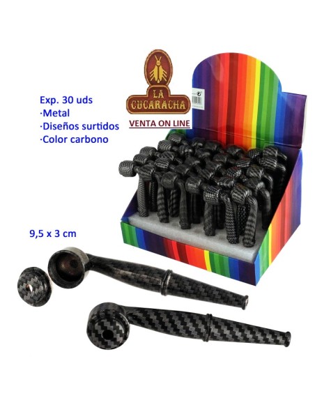 Expositor 30 pipas hierba metal diseños surtidos color carbono 9,5x3cm.