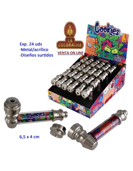 Expositor 24 pipas hierba metal-acrílico diseños surtidos 6,5x4cm.