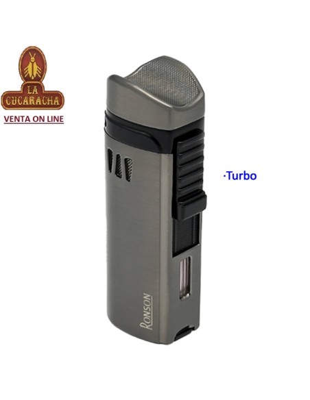 Encendedor turbo triple llama «Ronson» Mistral plata con cortapuros.