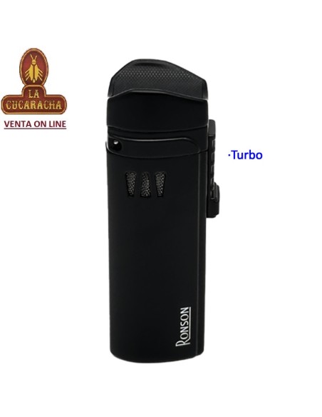 Encendedor turbo triple llama «Ronson» Mistral negro con cortapuros.