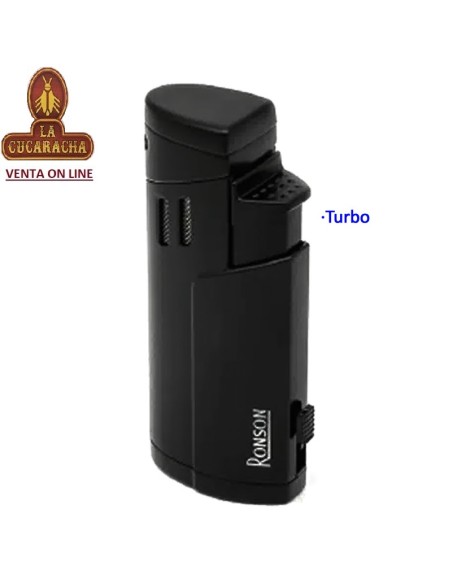 Encendedor turbo triple llama «Ronson» Cyclon negro con cortapuros.