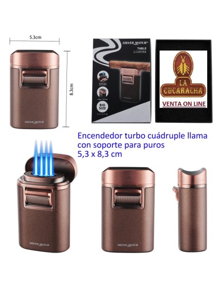 SILVER MATCH-ENCENDEDOR MONACO TURBO 4 LLAMAS CON SUJETAPUROS.