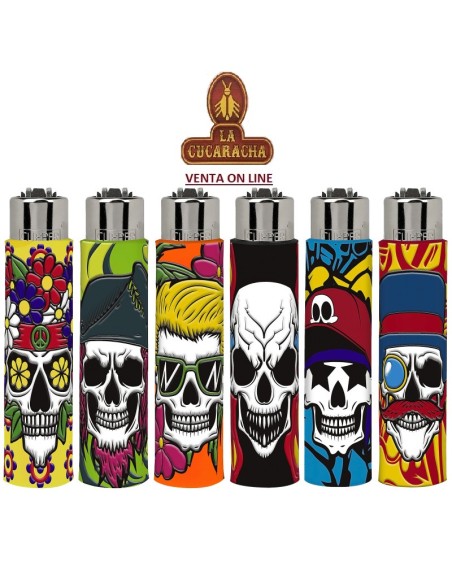 CLIPPER FUNDA SILICONA-EXPOSITOR 30 encendedores «SKULLS MIX».