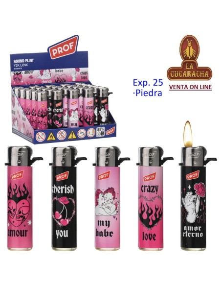 PROF-CAJA 25 encendedor piedra recargable Y2K LOVE.