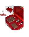 Set Petaca Licorera METAL 6oz tres accesorios estuche de madera.