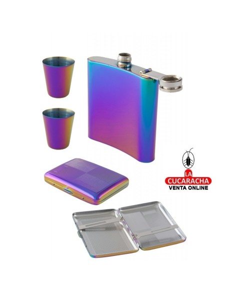 Pack Petaca Licorera METAL 8oz vasos y pitillera.