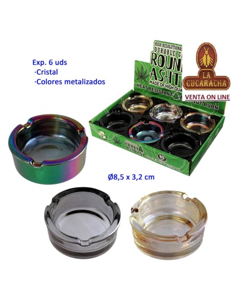Expositor 6 ceniceros de cristal Colores metalizados.