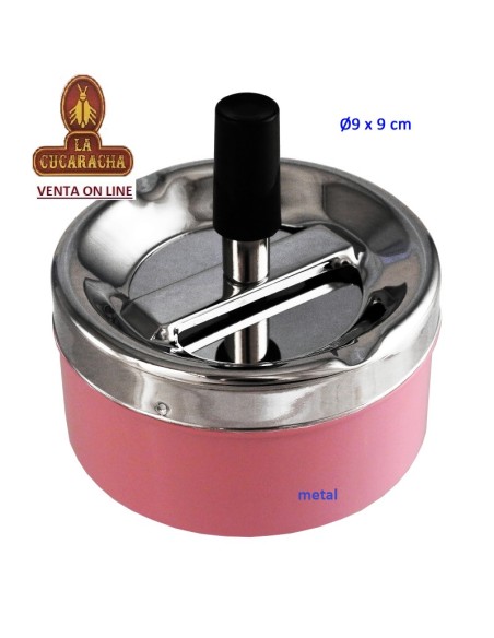 Cenicero metal rosa automático.