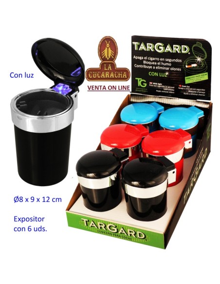 Expositor 6 ceniceros coche tapa y luz colores surtidos.