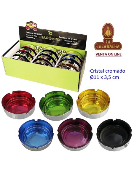 Expositor 12 ceniceros cristal Ø 11 cm. colores surtidos.