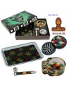 Set con pipa, grinder Ø 55 mm. bandeja y cenicero «Hojas».