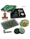 Set con pipa, grinder Ø 55 mm. bandeja y cenicero «Hoja».
