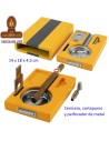 Set cenicero cortapuros y perforador amarillo-carbono.